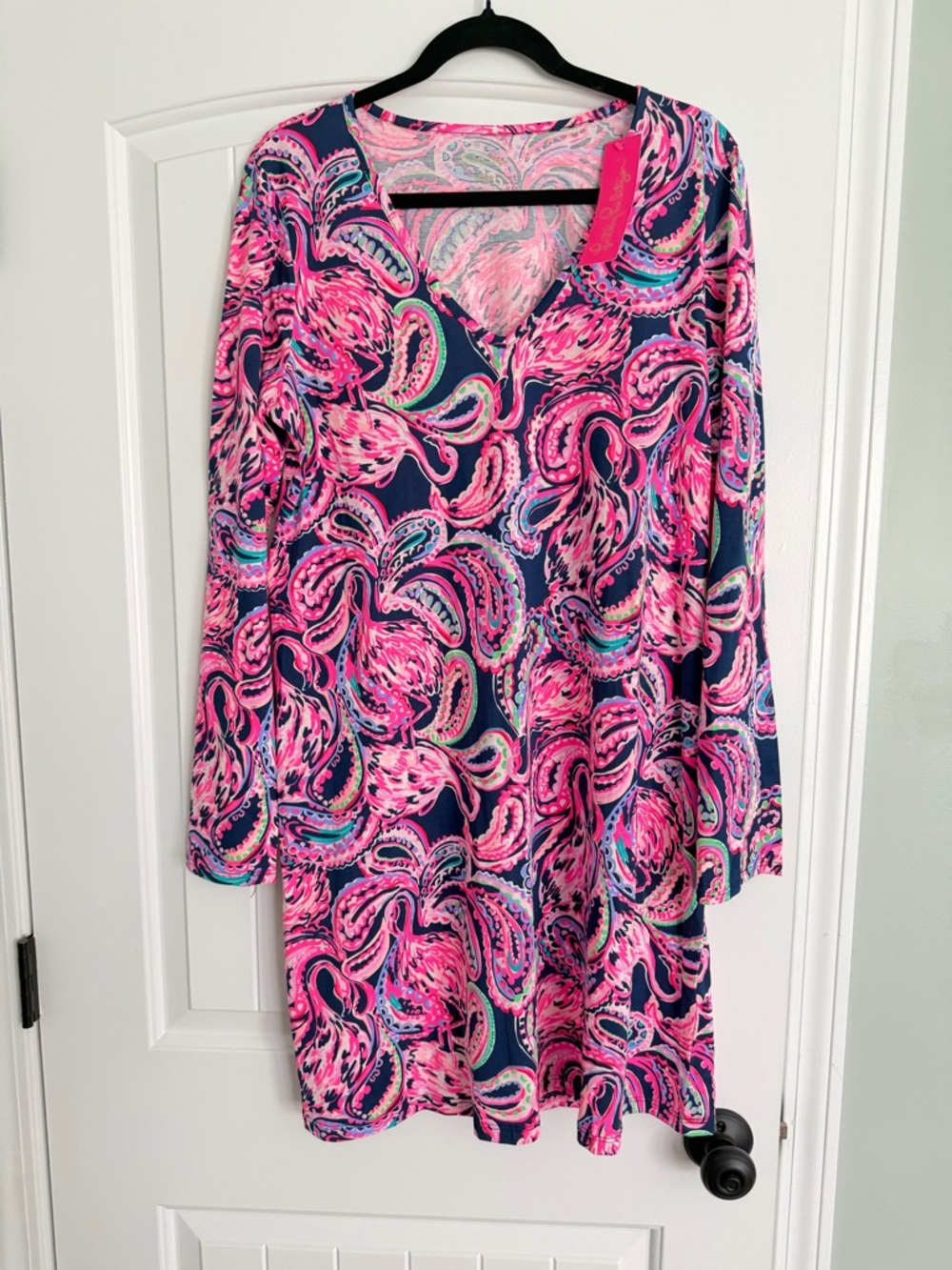 NWT Lilly Pulitzer Pink and Navy Long Sleeve Printed Etta Dress